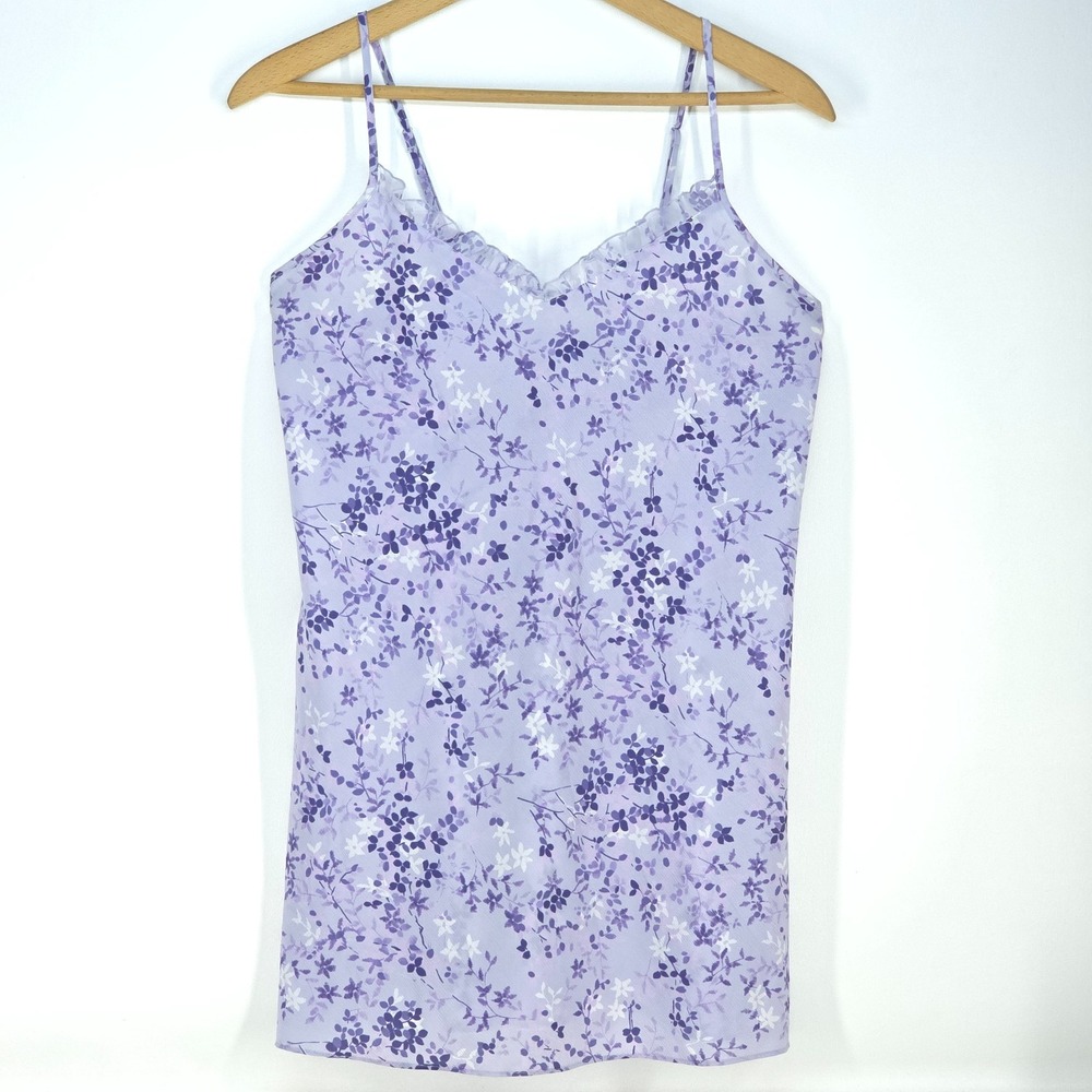 Gilligan & O'Malley Floral Cami Women Medium Purple Ruffle Trim Romantic Romance